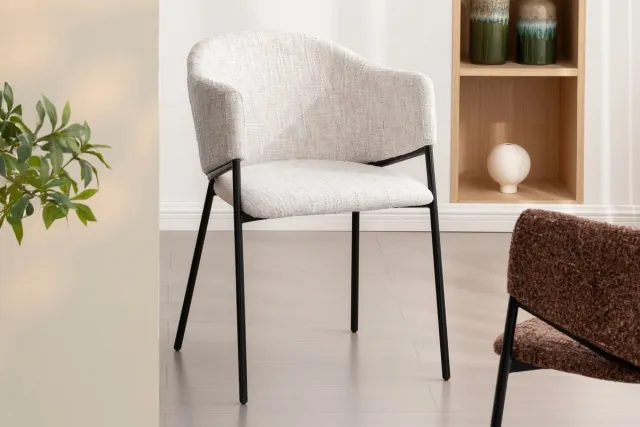 Invicta Interior Design Stoel NOBLESSE beige chenille zwart metalen frame - 47578 Zie omschrijving