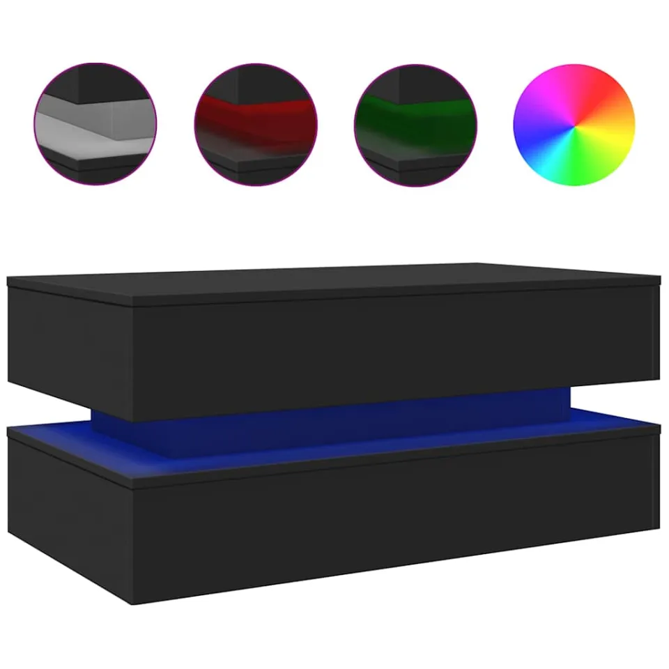 vidaXL Salontafel met LED-verlichting 90x50x40 cm zwart