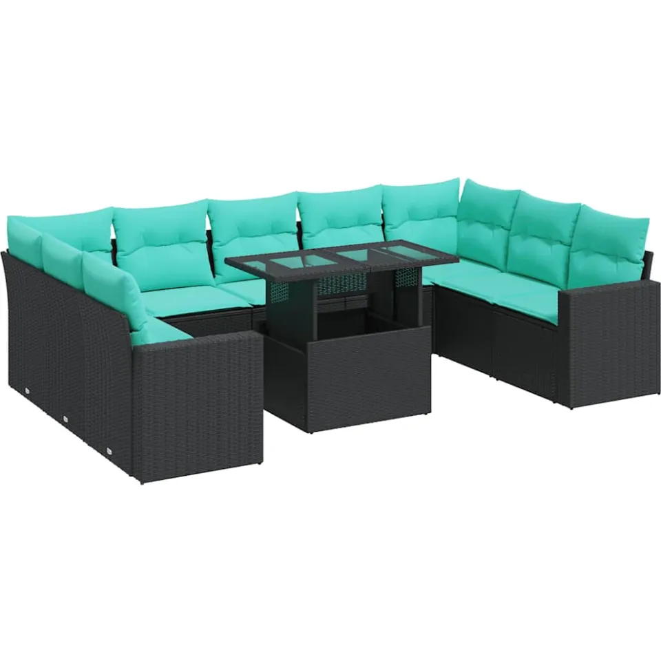 vidaXL 10-delige Loungeset met kussens poly rattan acacia zwart, foto 3
