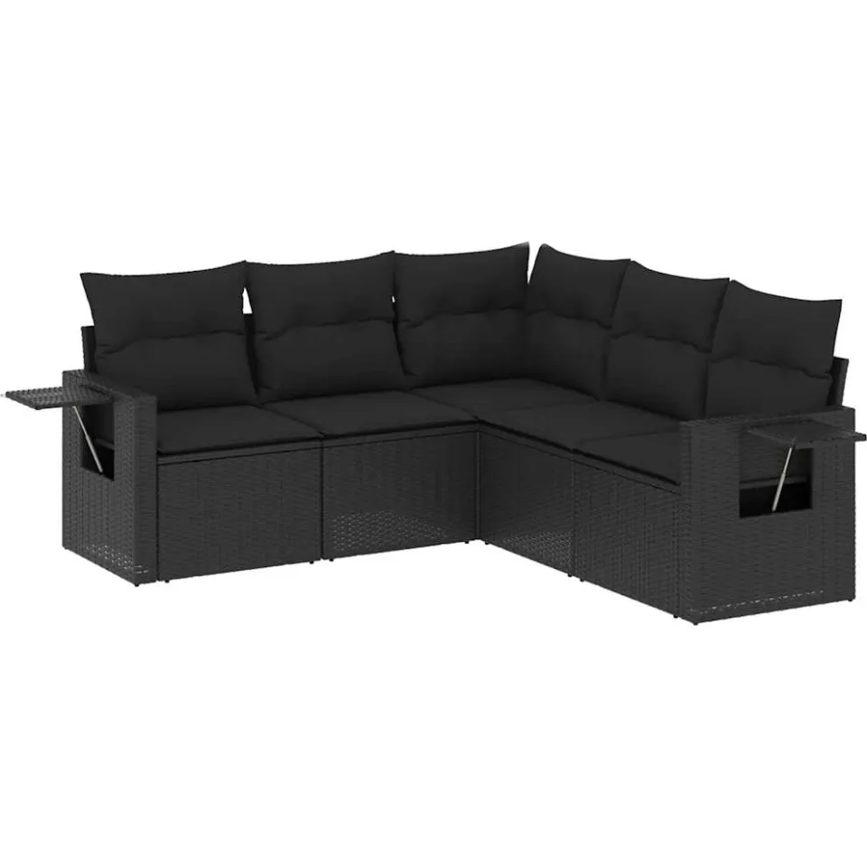 vidaXL 5-delige Loungeset met kussens poly rattan zwart, foto 3