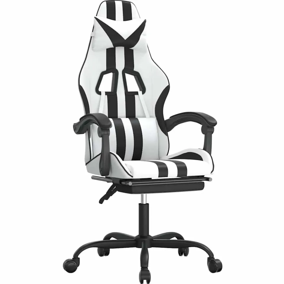 vidaXL Gamestoel draaibaar met voetensteun kunstleer zwart en wit, foto 3