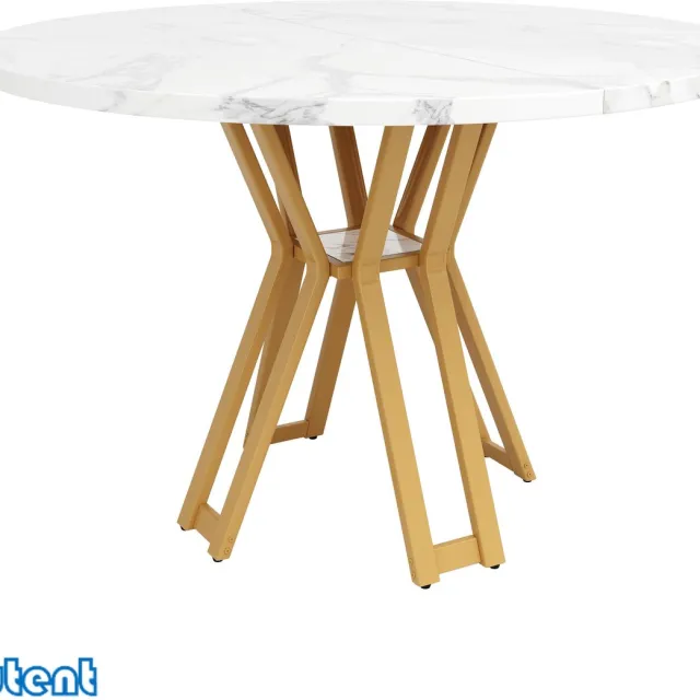 Gutent Ronde eettafel (100 x 100 x 76 cm) - MDF tafelblad - Gouden poten - Marmer - Wit Goud en Wit