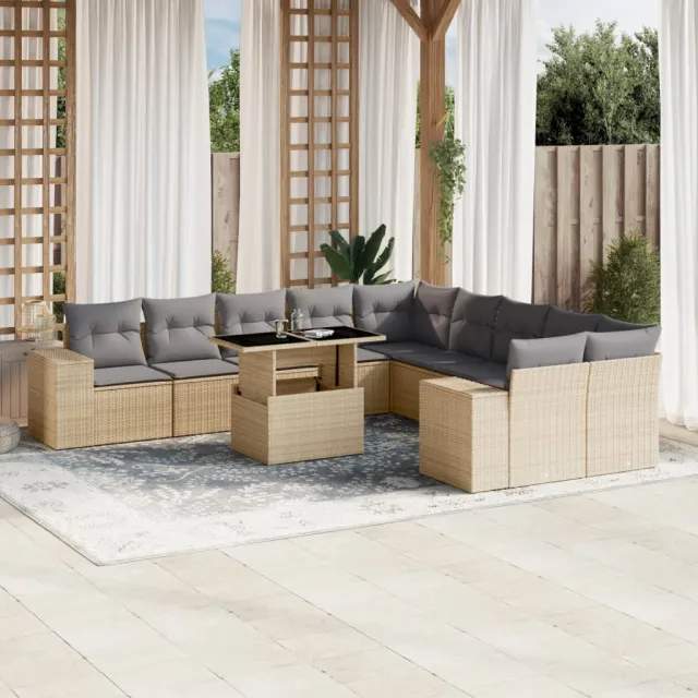 vidaXL 11-delige Tuinset met kussens poly rattan beige, foto 2