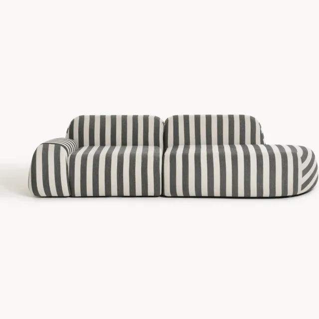 Westwing Collection Modulaire gestreepte chaise longue Wolke (3-zits) Zwart