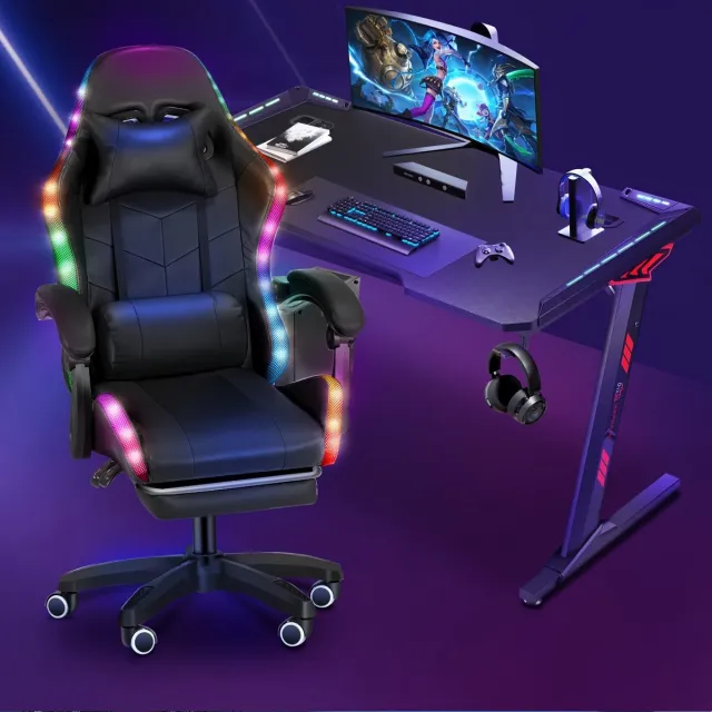 Corenia Gamingstoel – Gamestoel – Zithoekstoel – Bureaustoel – Computerstoel – RGB Verlichting – Ingebouwde Speakers – Ergonomisch Recliner – Verstelbare Hoogte – Opvouwbare Basis – Zwart