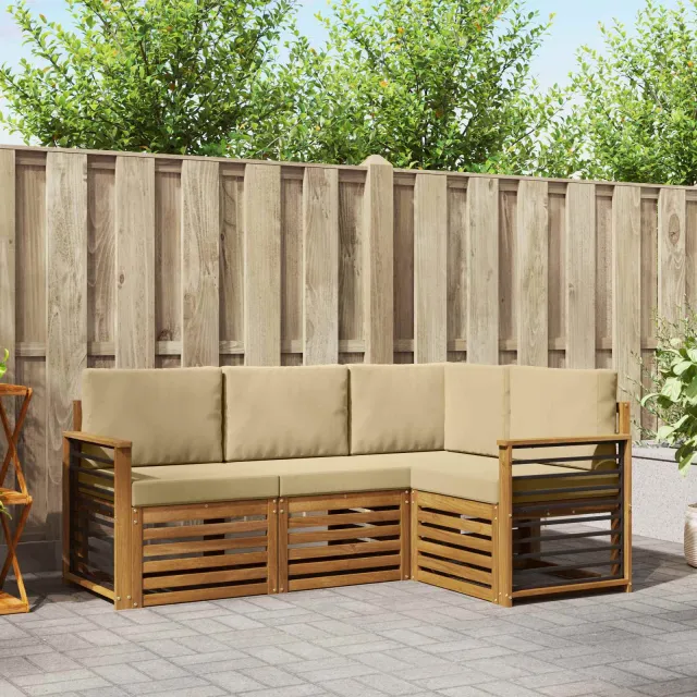 vidaXL Buiten bankenset 4 st 4-zits Natuurlijk en Beige