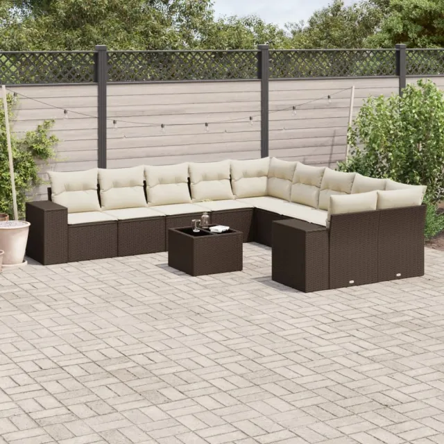 vidaXL 11-delige Loungeset met kussens poly rattan bruin, foto 2