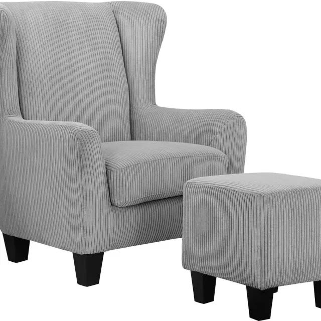 Notio Living Zhili-Fauteuil met Kruk in Grijze Stof grijs