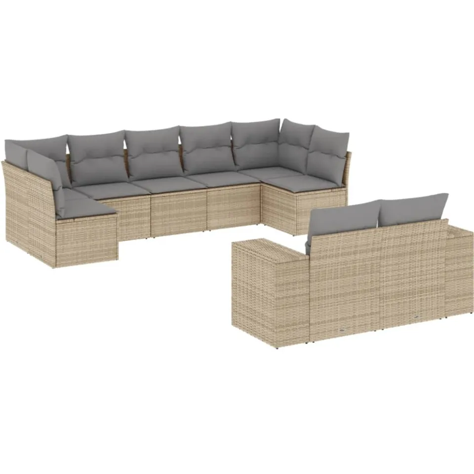 vidaXL 9-delige Loungeset met kussens poly rattan beige, foto 3