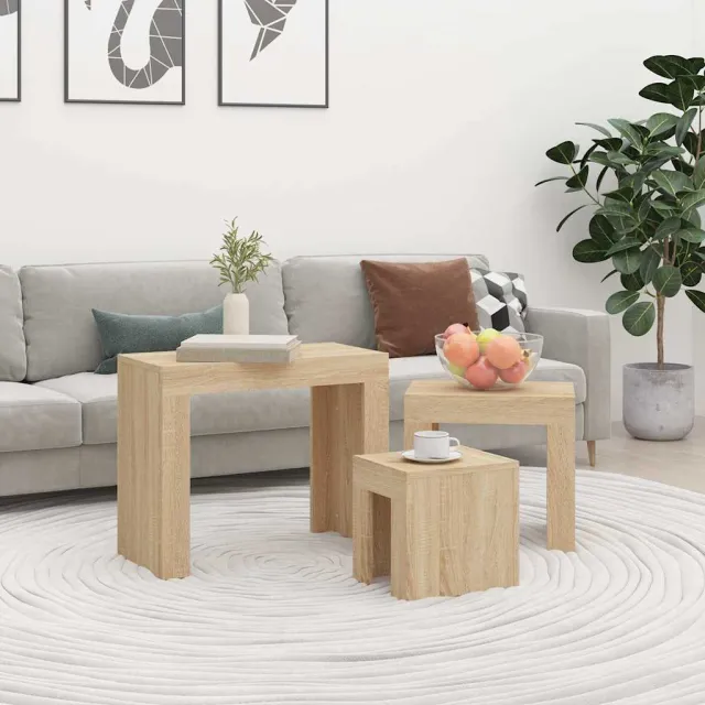 vidaXL 3-delige Tafeltjesset bewerkt hout sonoma eikenkleurig Bruin