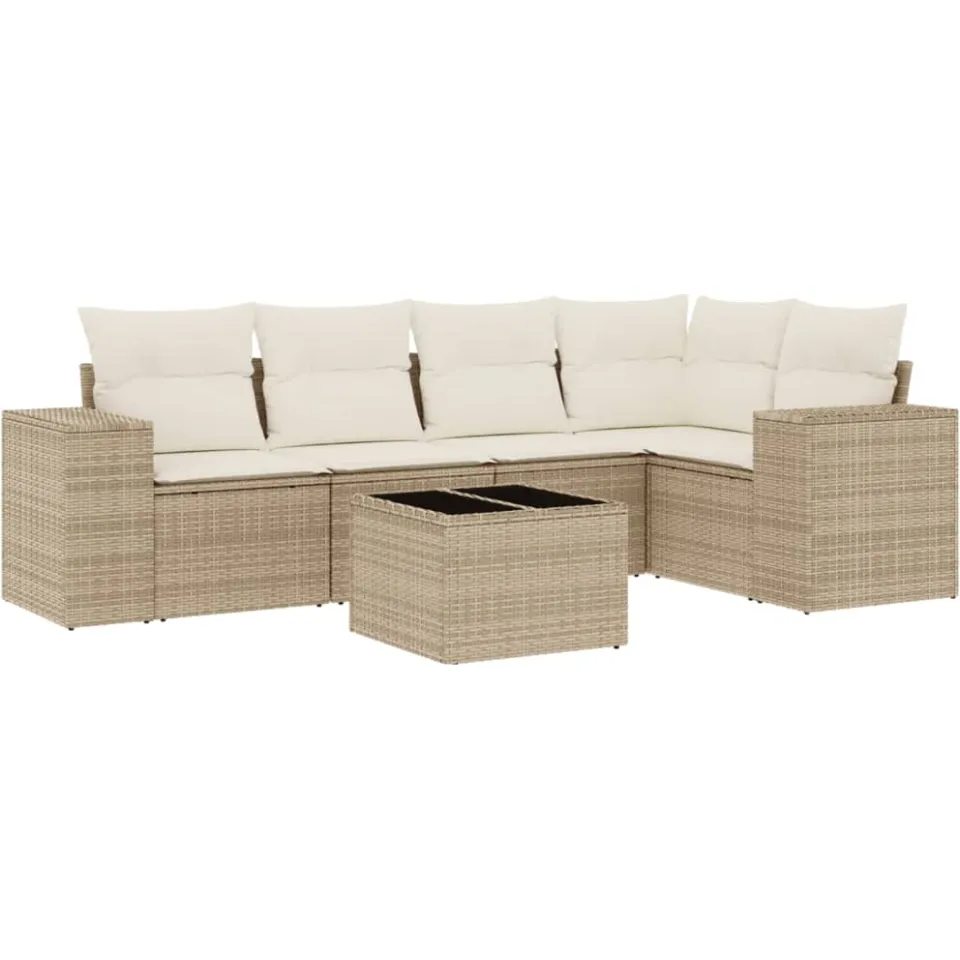 vidaXL 6-delige Loungeset met kussens poly rattan beige