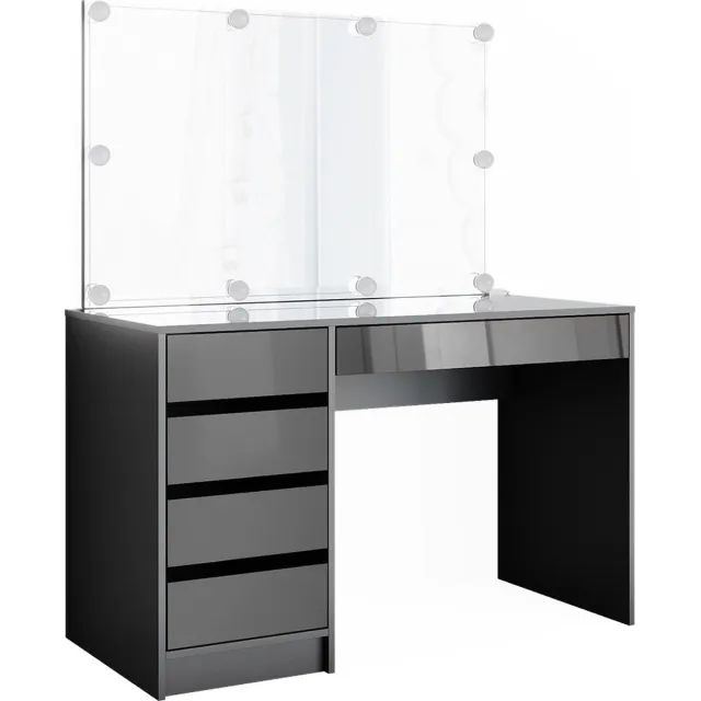 Vicco Kaptafel met licht Sherry, Antraciet, 120 cm met spiegel en LED-lichtslinger