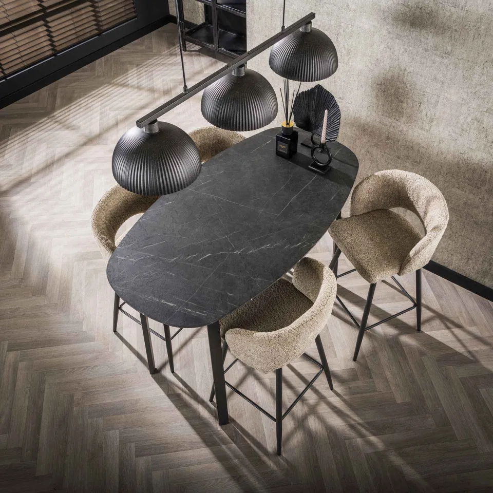LifestyleFurn Deens Ovale Bartafel 'Debora' Keramiek look, 140 x 75cm 3d zwart bruin, foto 3