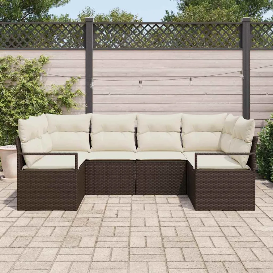 vidaXL Tuinbankenset 6 st Bruin en wit poly rattan, foto 3