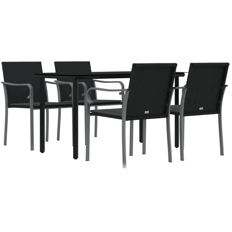 vidaXL 5-delige Tuinset met kussens poly rattan en staal Zwart