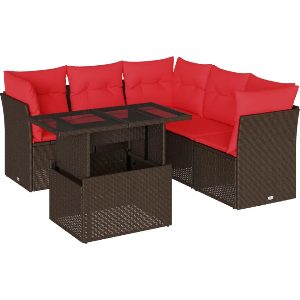vidaXL 6-delige tuinbankset met kussens, bruin polyrotan, foto 3