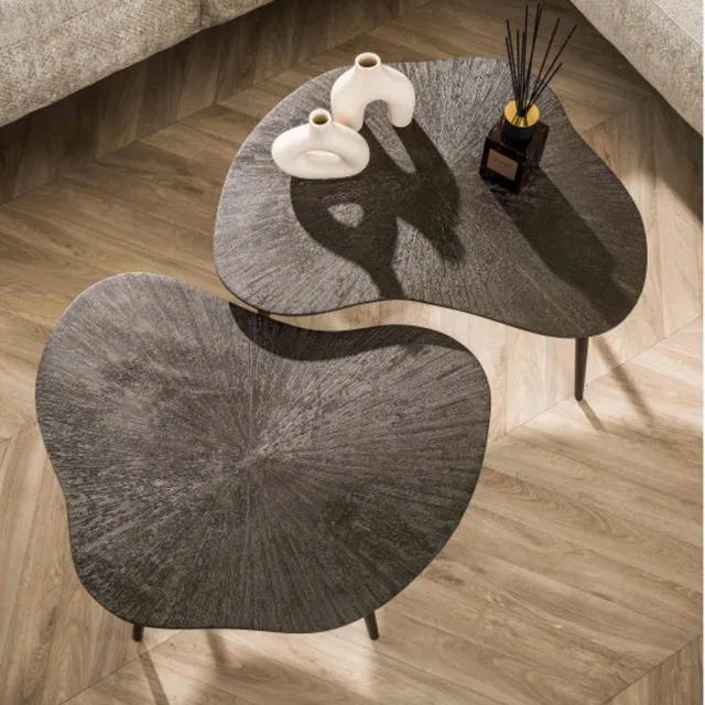 Meubelplaats Salontafel set/2 Brown Ray Metal organisch - Donkerbruin brons Naturel