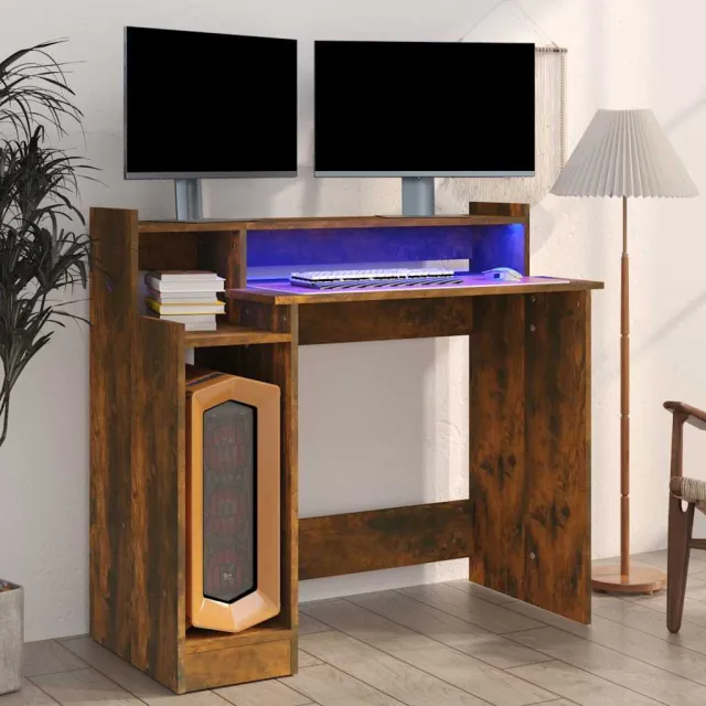 vidaXL Bureau met LED-verlichting 97x45x90 cm hout gerookt eikenkleur, foto 2