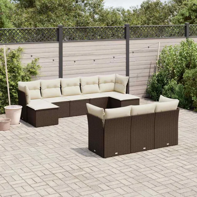 vidaXL 10-delige Loungeset met kussens poly rattan bruin, foto 2