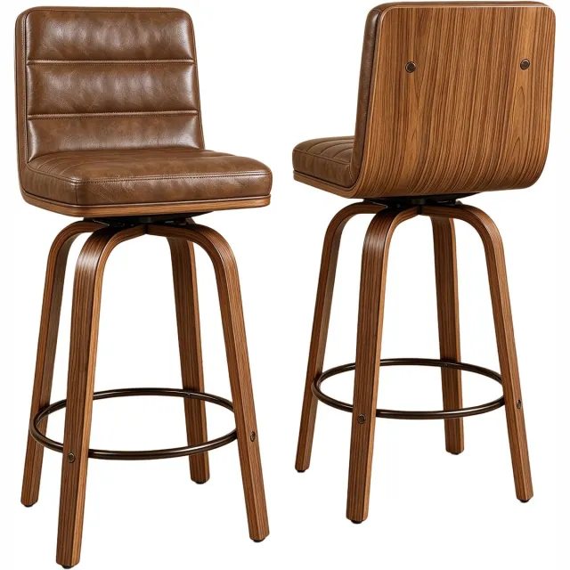 HAUSS SPOLE Barkruk - Draaibare Barstoel - Set Van 2 - Met Rugleuning En Gewatteerde Zitting - Voor Keuken, Bar En Toonbank - Kunstleer Roodbruin Reddish Brown