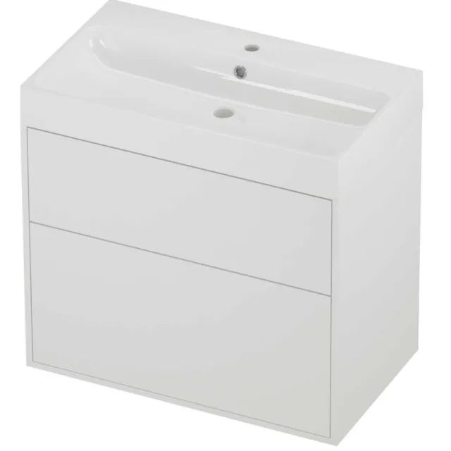 Proline Podium Badmeubelset Polystone Loft 1 Kraangat Voor Grepen 80x46x75 cm Glans Wit Mat White Mat Wit