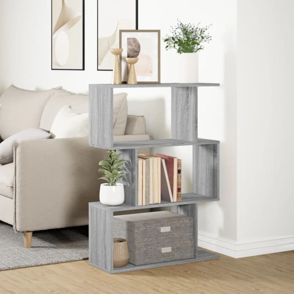 vidaXL Kamerscherm / boekenkast 3-laags 70x24x97 cm hout betongrijs grijs, foto 4