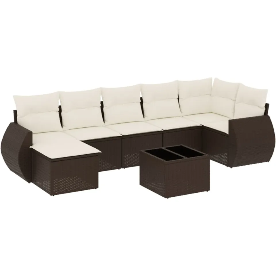 vidaXL 8-delige Loungeset met kussens poly rattan bruin, foto 3