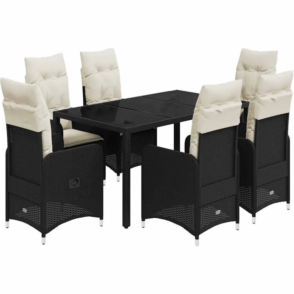 vidaXL 7-delige Bistroset met kussens poly rattan zwart