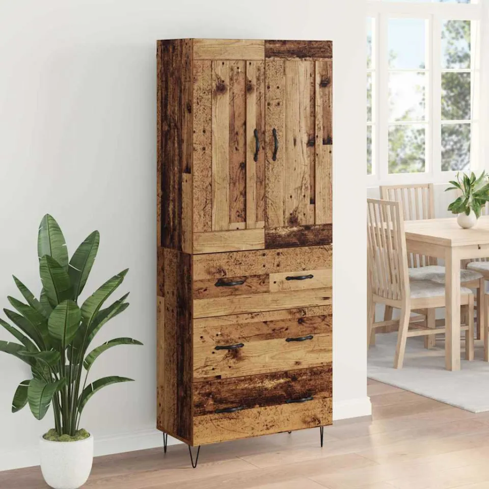 vidaXL Hoge kast Oud Hout 69,5 x 34 x 180 cm Bewerkt hout bruin, foto 4