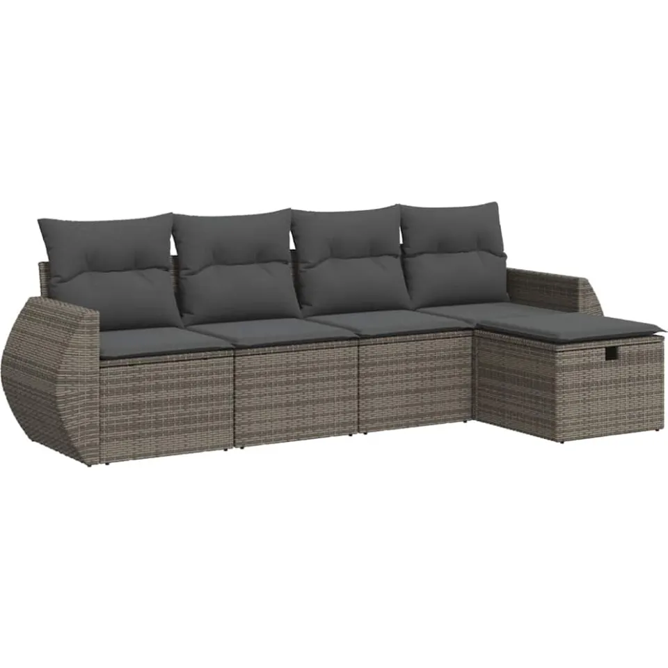 vidaXL 5-delige Loungeset met kussens poly rattan grijs, foto 3