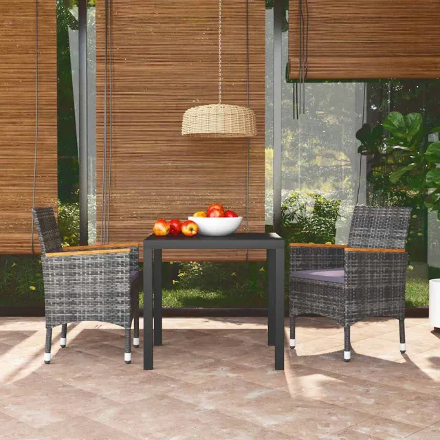 vidaXL 3-delige Tuinset met kussens poly rattan grijs, foto 2