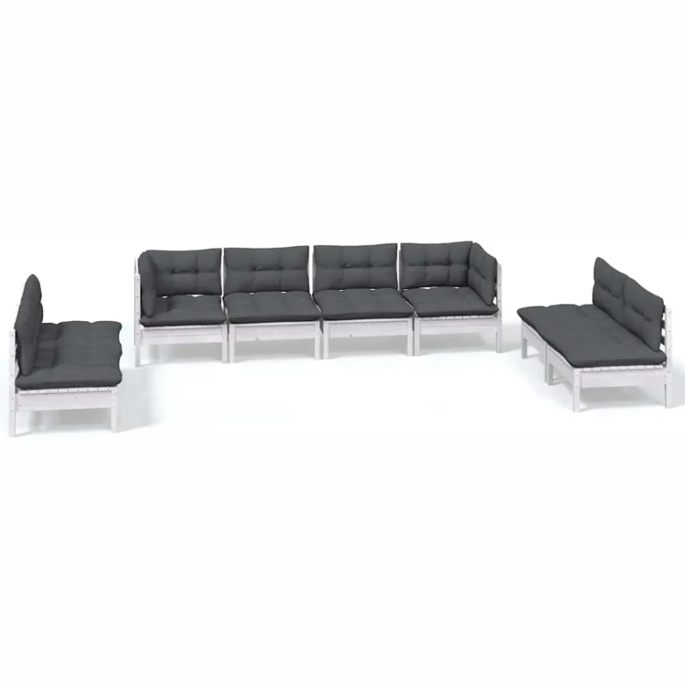 vidaXL 8-delige Loungeset met kussens massief grenenhout Wit