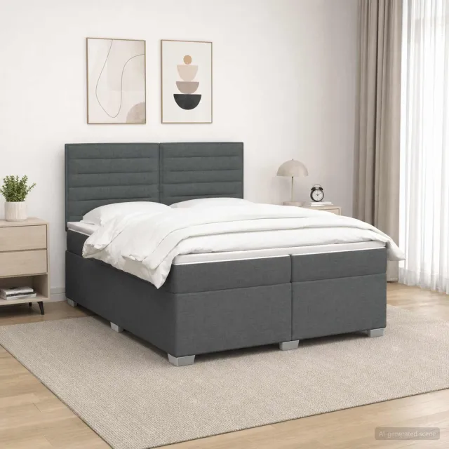vidaXL Boxspringbed met matras Donkergrijs 200 x 200 cm Stof