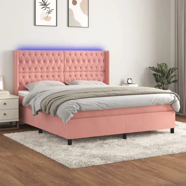 vidaXL Boxspring met matras en LED fluweel roze 160x200 cm