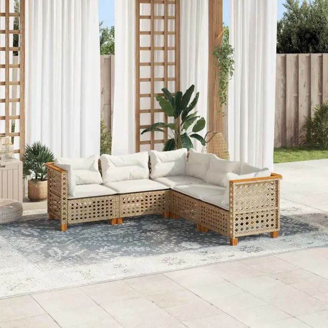 vidaXL 5-delige Loungeset met kussens poly rattan beige, foto 2