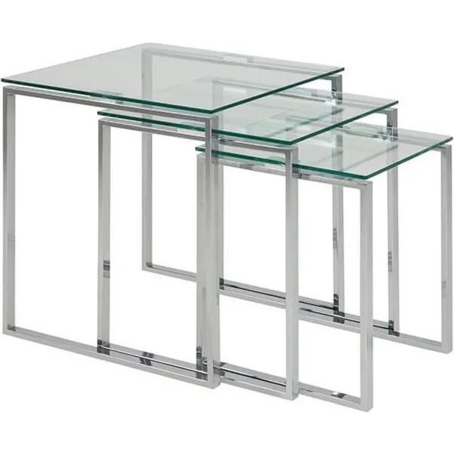 Giga Living Salontafel Jordis - Glas/Zilver Set Van 3 - 50x50x55cm Transparant