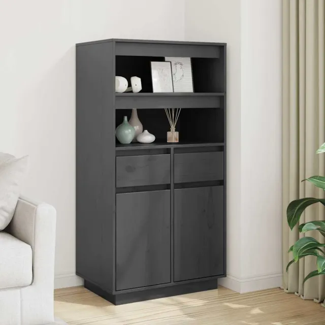 vidaXL Hoge kast 60x40x116,5 cm massief grenenhout grijs, foto 2