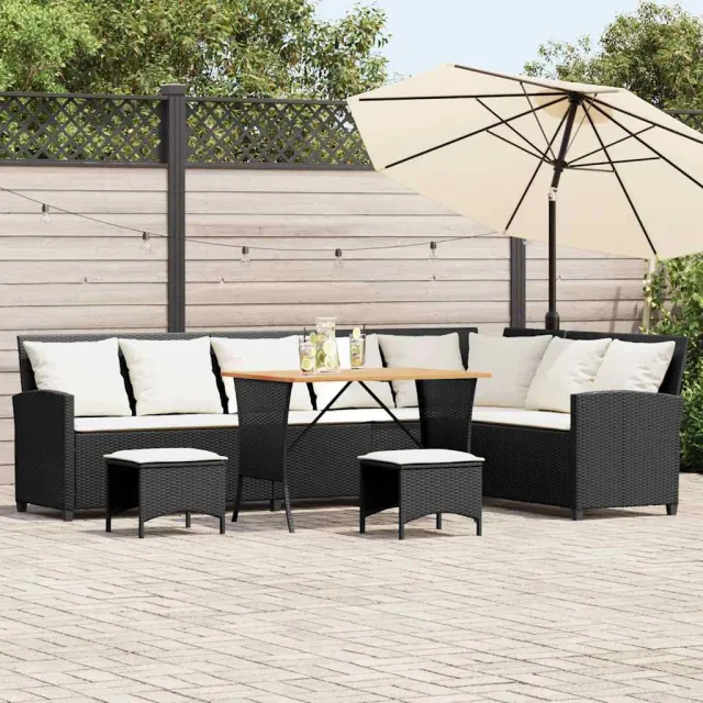 vidaXL 4-delige Tuinbankstel met kussens L-vormig poly rattan zwart, foto 2