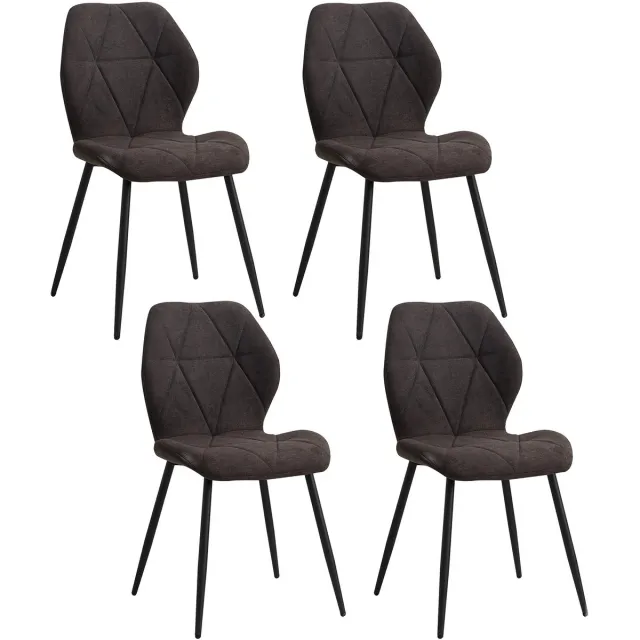Whoopr® Set van 4 Gestoffeerde Eetkamerstoelen - Duurzaam Fluweel - Velvet Stoelen - Gewatteerde Linnen Stof met Metalen Poten Zwart