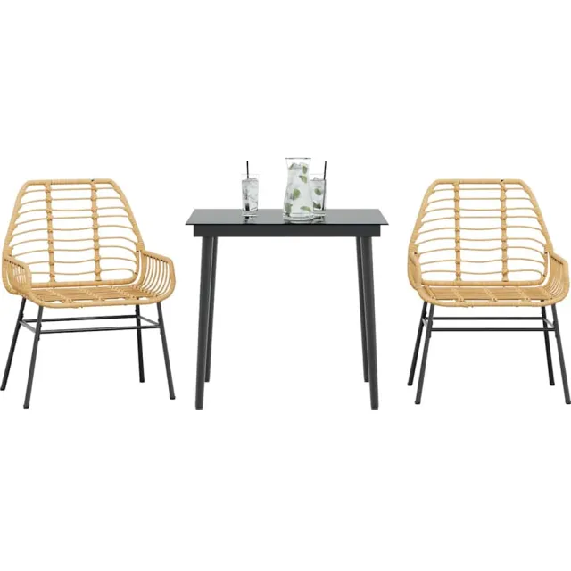 vidaXL 3-delige Tuinset poly rattan glas bruin