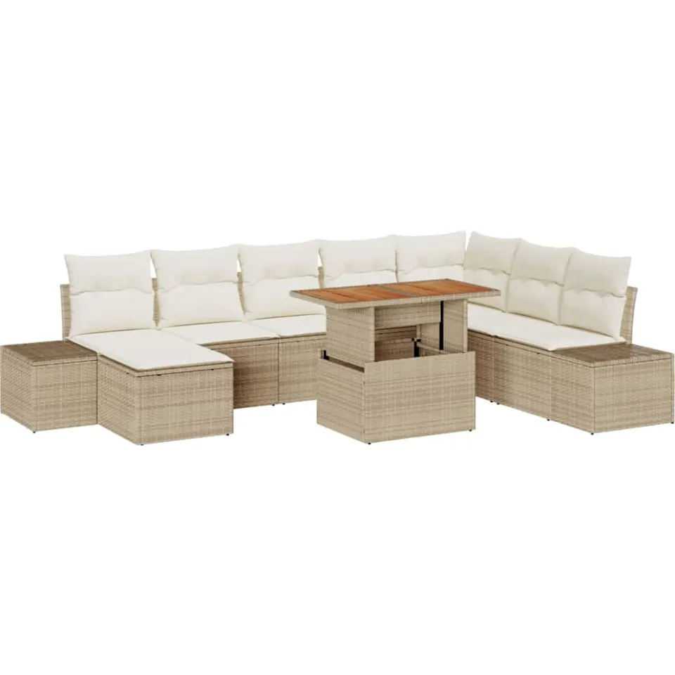vidaXL Tuinbankenset 9 st Beige poly rattan