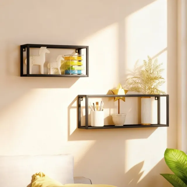 MODENUIT Wandregal – 2-Delige Set – 60 x 12 x 21 cm – Staal – Zwart – Wandmontage – 15 kg Draagvermogen Per Plank