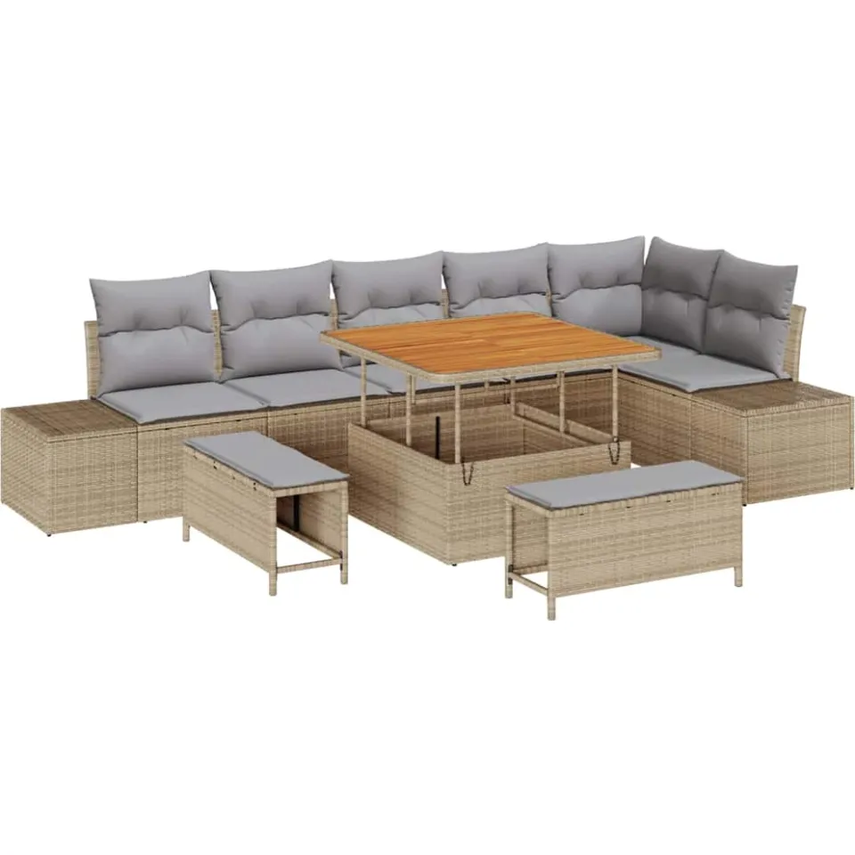 vidaXL Tuinbankenset 9 st Beige poly rattan