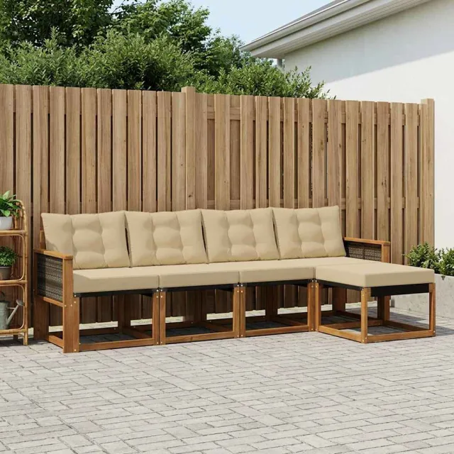 vidaXL Buiten bankenset 5 st 5-zits Natuurlijk en Beige