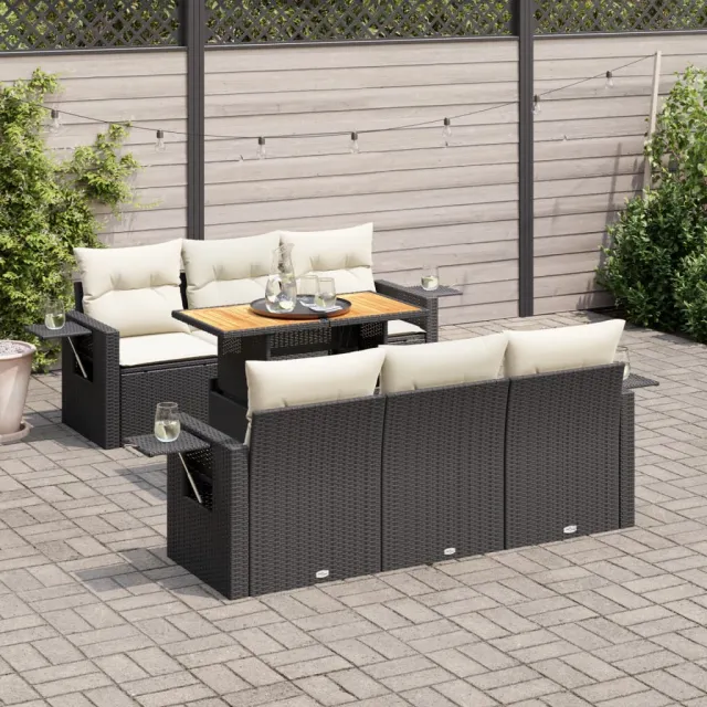 vidaXL 7-delige Loungeset met kussens poly rattan zwart, foto 2