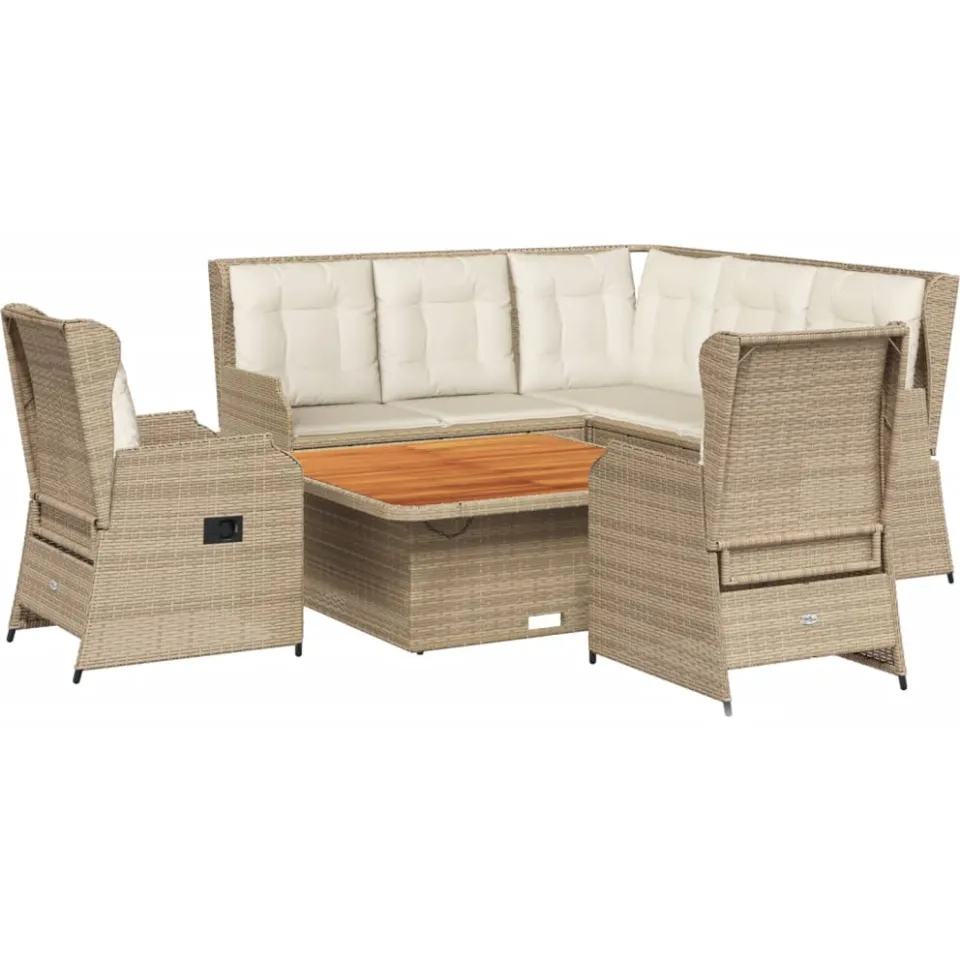 vidaXL 6-delige Loungeset met kussens poly rattan beige, foto 3