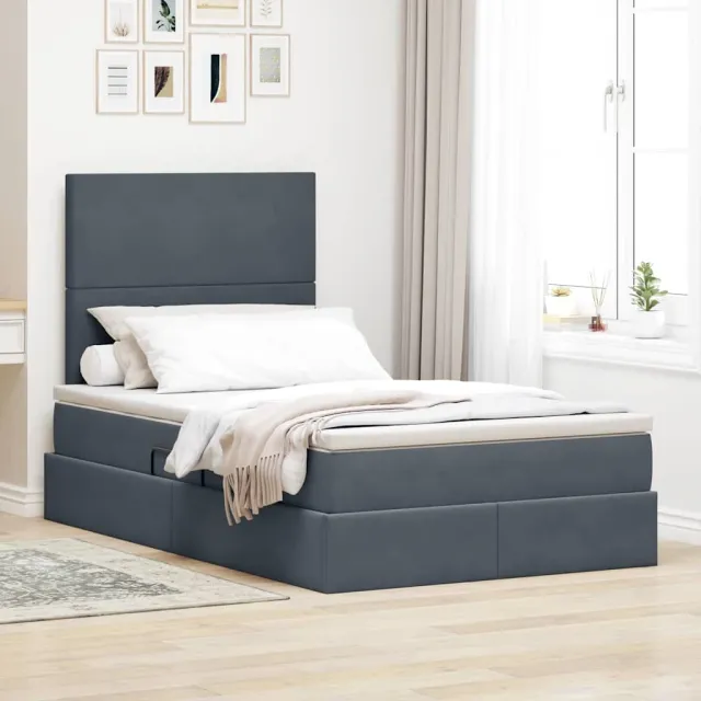 vidaXL LED Opslagbed met Matras Donkergrijs 120 x 200 cm Fluweel