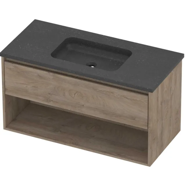 Proline Rollo Badmeubelset Hardsteen Elegant Midden 100x46x54 cm Blue Stone Raw Oak Eiken