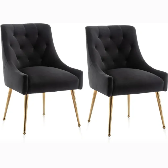 SEYNAR Set van 2 Eetkamerstoelen – Grijze Fluwelen Stoelen met Gouden Metalen Poten – Comfortabele Accentstoelen voor Woonkamer en Eetkamer