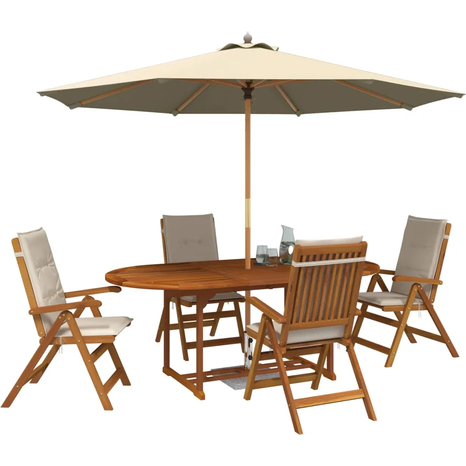 vidaXL Buiten Eetset met Parasol 6 st 4-zits Crèmewit, foto 3